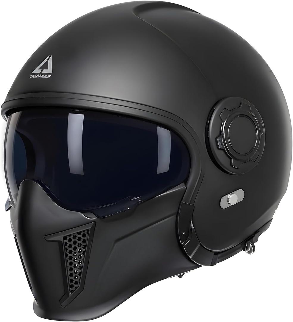 TRIANGLE Full Face Motorcycle Helmets,Off-Road Motocross Helmet for Men & Women,Dual Visor with Internal Tinted Sunshield,Open Face 3/4 Adult Racing Helmet DOT Approved(Black,M)