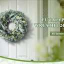 24 Inch Winter Wreath for Front Door, Out Door Eucalyptus Greenery Wreath with Berries, Outdoor Green Eucalyptus Decor for Farmhouse Home
