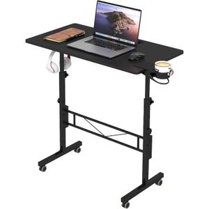 Hadulcet Small Standing Desk Adjustable Height, Mobile Stand Up Desk with Wheels, Portable Walking Pad Table Stand, Rolling Laptop Cart for Standing or Sitting, Black