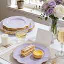 bUCLA 180PCS Purple Plastic Plates - Disposable Purple with Gold Rim, Include 30 Each (Dinner & Salad) Plates, 30 Knives, 30 Forks, 30 Spoons, 30Cups for Party, Shower & Birthday