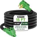 RVGUARD 50 Amp 15 Foot RV/EV Extension Cord, NEMA 14-50P/R Heavy Duty Extension Cord with LED Power Indicator and Cord Organizer, Green, ETL Listed