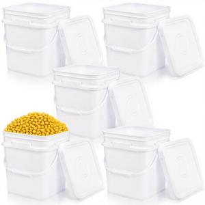 Peohud 5 Pcs 3.2 Gallon Food Grade Bucket with Lid, Square Plastic Pail with Handle for Storing Dry Food, Beans, Flour, Paint, Camping, Fishing (EXP 09/07/26)