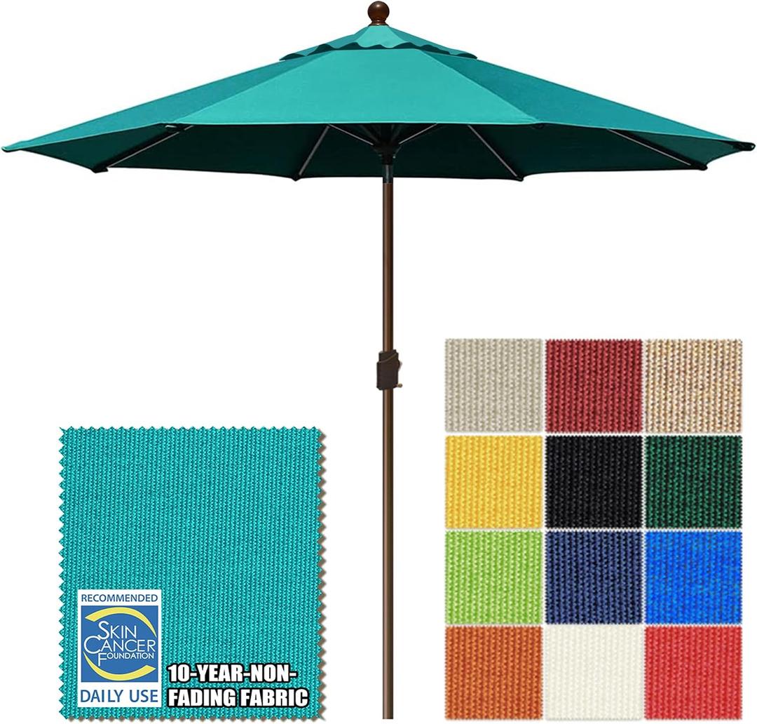 EliteShade USA 10-Year-Non-Fading 10Ft Market Patio Umbrella, UPF 50+ UV Protection Performance Sun Umbrella, Heavy Duty Commercial Grade Outdoor Table Umbrella with Crank & Tilt, Windproof Vented Top for Garden, Pool, Deck and Outdoor Playsets, Teal