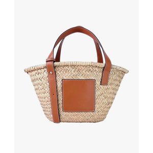 Straw Basket Tote Bag for Women PU Leather Strap Hollow Woven Top Handle Straw Purses and Handbags