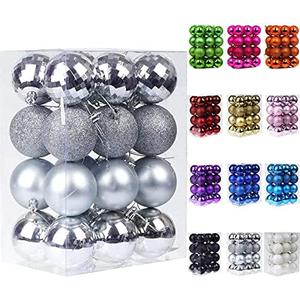Emopeak 48 Pcs Christmas Balls Ornaments for Xmas Christmas Tree - 4 Style Shatterproof Christmas Tree Decorations Hanging Ball for Holiday Wedding Party Decoration (Silver, 1.6"/4.2CM)