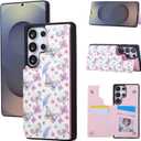 UEEBAI Wallet Case for Samsung Galaxy S25 Ultra 5G with Card Holders, PU Leather Floral Cover Kickstand RFID Blocking Double Magnetic Clasp Rilievo Flower Flip Case for Women Girls - Butterfly