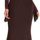 Women One Shoulder Long Sleeve Maxi Dress Bodycon Cut Out Long Formal Wedding Guest Dresses (Small, Brown)