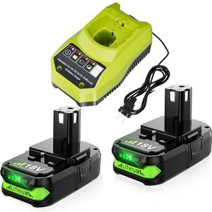 Bonacell 2Pack 18V 4000mAh Replacement for Ryobi 18V Battery and Charger Kit Combo for Ryobi Battery 18 Volt ONE+ P108 P107 P104 P105 P102 P103 260051002 P117 P118 P113 BCL1418 Cordless Tools
