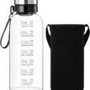 RNCKUUE 64 OZ Glass Water Bottle - Large Resuable Borosilicate Wide Mouth Glass Drinking Bottles With Time Mark, Sleeve, BPA Free (Filter Lid)