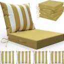 LAGRATY Outdoor Chair Cushions for Patio Furniture24" x 24" Deep Seat Cushions with Backrest for Couch Sofa Chair - Waterproof Fade-Resistant Patio Cushion (Set of 4,Khaki and White)