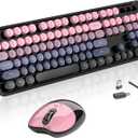Wireless Keyboard and Mouse, MOFII 104 Round Keycaps Retro Typewriter with OTG & Brush, Full-Size Ergonomic, Ideal for Windows PC, Home, Office and College Peach Pink