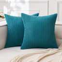 MIULEE Pack of 2 Teal Corduroy Pillow Covers Soft Boho Striped Throw Pillow Covers Set Decorative Square Cushion Cases Pillowcases for Sofa Bedroom Couch 18 x 18 Inch