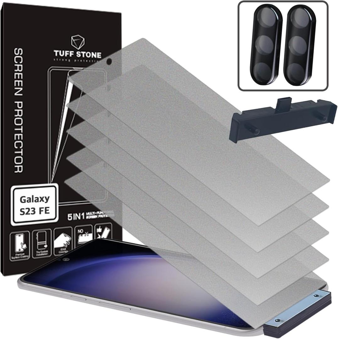 [5+2] 5 Anti-glare(matte) TPU film Screen protector + 2 Lens Protector + Installation Guide Tool (EZ KIT) compatible with Samsung Galaxy S23 FE 5G 2023 Easy to Install Scratch Resistant [Perfect Fit