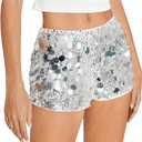 SweatyRocks Women's Sequin Mini Shorts Glitter Low Rise Zipper Up Skinny Sparkly Rave Party Shorts Silver S