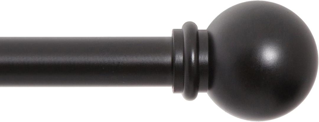 Kenney Chelsea Ball End Window Curtain Rod - Adjustable 28 to 48 Inches, Extendable Set, Black