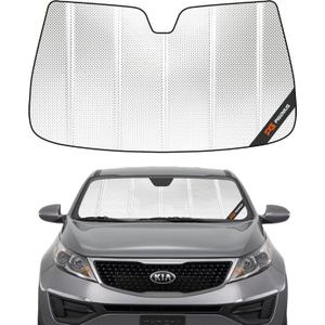 Windshield Sun Shade for Kia Sportage 2011-2016 with Sunroof. Reflective Aluminum Film Front Window Sunshade - BLAZBLOCK (Shiny Silver (Classic))