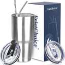 30 oz Tumbler with Lids and Straws Double Wall Insulated Tumbler Cup,Stainless Steel Leak-proof Thermal Coffee Tumbler Powder Coated Travel Mug for Cold and Hot Beverages,Silver