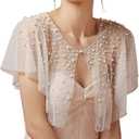 Mopmap Pearls Wedding Capes Shawl Wrap Shrug Bridal Evening Dress Jackets Flapper Bolero Cover Up for Party Formal (white)