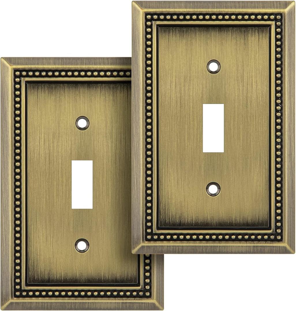 Henne Bery Sunken Pearls Heavy Duty Decorative Wall Plate Switch Plate Outlet Cover (Single Toggle, 2 Pack, Antique Brass) (Single Toggle 2PK, Antique Brass)