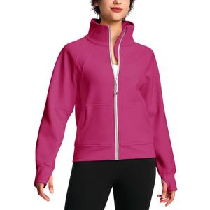 Womens Fleece Lined Half Zip Pullover Cotton Winter Warm Sweatshirt for Women with Thumbhole Pocket (Pink)