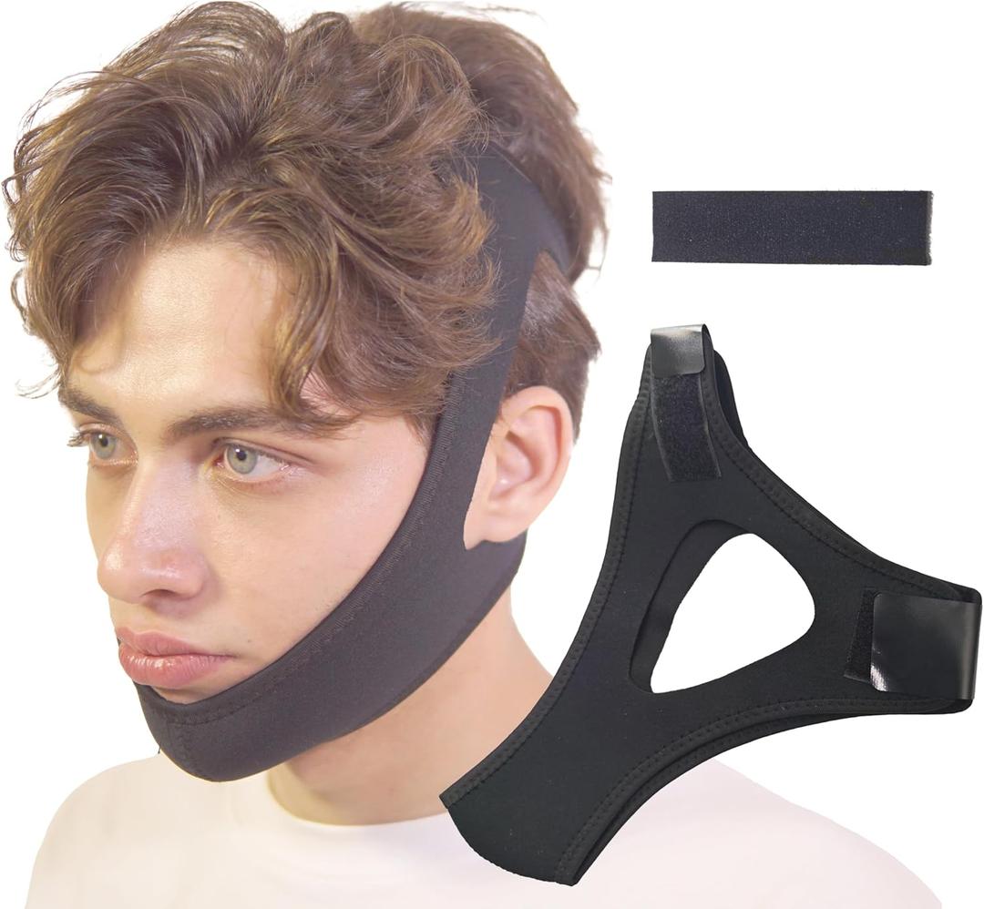 Anti Snoring Chin Strap, Chin Strap for Sleeping, Premium Airflow Jaw Strap, Stop Snoring Chin Strap, Snoring Solution for Men and Women, Breathable Chin Strap, Snoring Chin Strap (Black~)