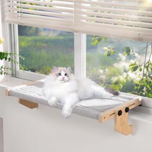 Cat Window Perch- Cats Windows Bed for Indoor- Cat Windowsill Hammock with Cushion- No Suction Cups 2 in 1 Kitty Perch&Beds- Large Kittens Wood Hammock Hanging(24.5 * 15in)- Kitty Shelf Seat