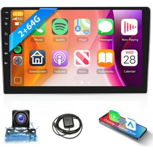 2G+64G Android Car Stereo Double Din Wireless Carplay Android Auto, Rimoody 9 Inch Touchscreen Car Radio 2 Din with GPS Navigation Bluetooth FM HiFi WiFi USB + AHD Backup Camera