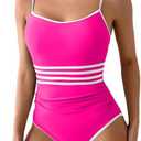 Eomenie Women's One Piece Swimsuit Tummy Control Bathing Suit Spaghetti Strap Color Block Swim Suit 1 Piece Slim Swimwear Size L, Hot Pink