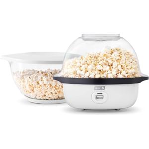 DASH SmartStore Deluxe Stirring Popcorn Maker, Hot Oil Electric Popcorn Machine with Large Lid for Serving Bowl and Convenient Storage, 24 Cups  White