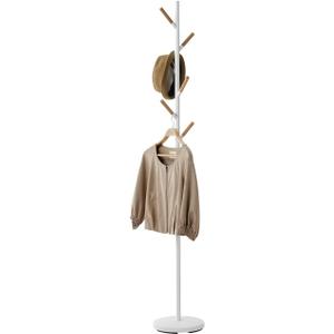 Yamazaki Home Freestanding Coat Hanger Rack with Wooden Hooks, Space Saving Steel One Size White
