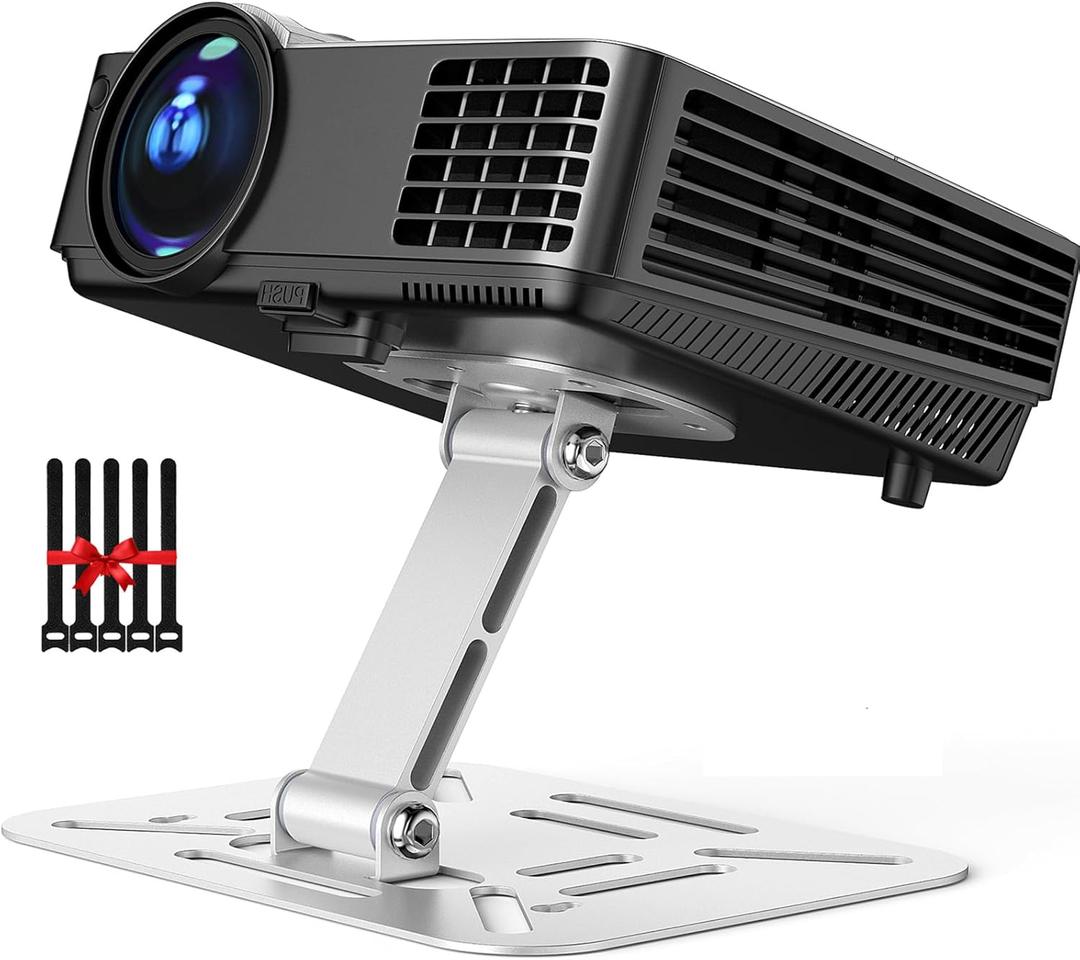 Adjustable Projector Stand with 1/4" Screw, Silver Ceiling Mount for Home Office Studio, Mini Projector Holder Bracket with Cable Ties