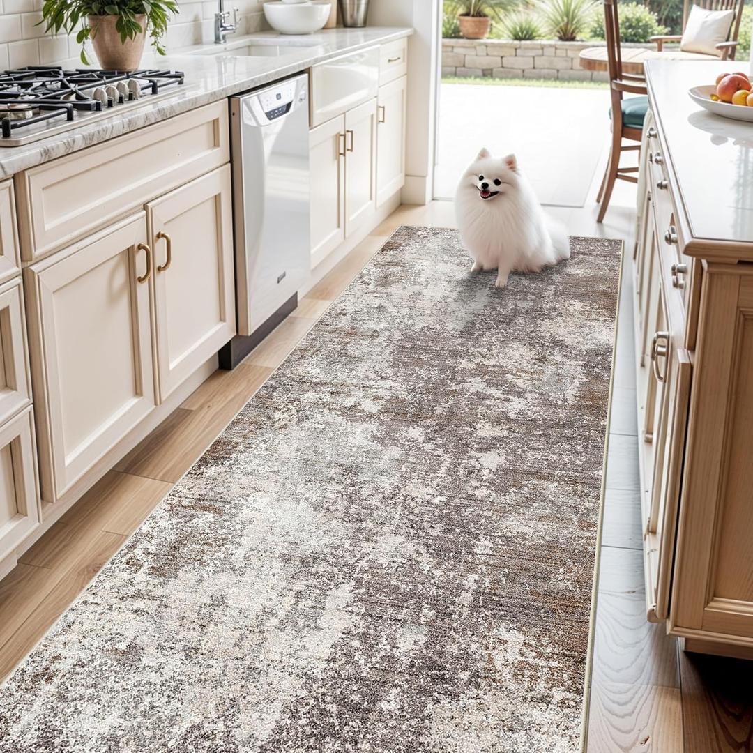 4x12 Ft Hallway Runner Rug, Non-Slip Washable (Brown Beige)