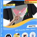 DTF Transfer Film A3 100 Sheets Double-Sided Matte DTF Film, PET Heat Transfer Paper for Inkjet Printer DTG Printer Direct Print On T Shirts Textile (Hot & Cold Peel)