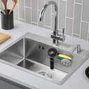 Sink Sponge Holder, Magnetic Kitchen Sink Caddy, 304 Stainless Steel Sink Brush Holder+Sponge Holder, Sink Drain Frame- Silver (Traceless suction cup)