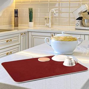 Dish Drying Mat for Kitchen Counter Absorbent Microfiber Dry Dishes Mats Drainer Counter Mat Red Drying Dish Pad 16 x 18 Inch for Countertops Decor
