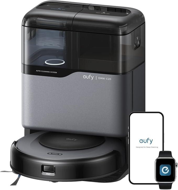 eufy Omni C20 Robot Vacuum and Mop Combo for Hardwood and Carpet
60 Days Self Emptying, Auto Mop Washing and Drying, 3.35" Ultra Slim, Anti-Tangle for Pet Hair, Powerful Suction