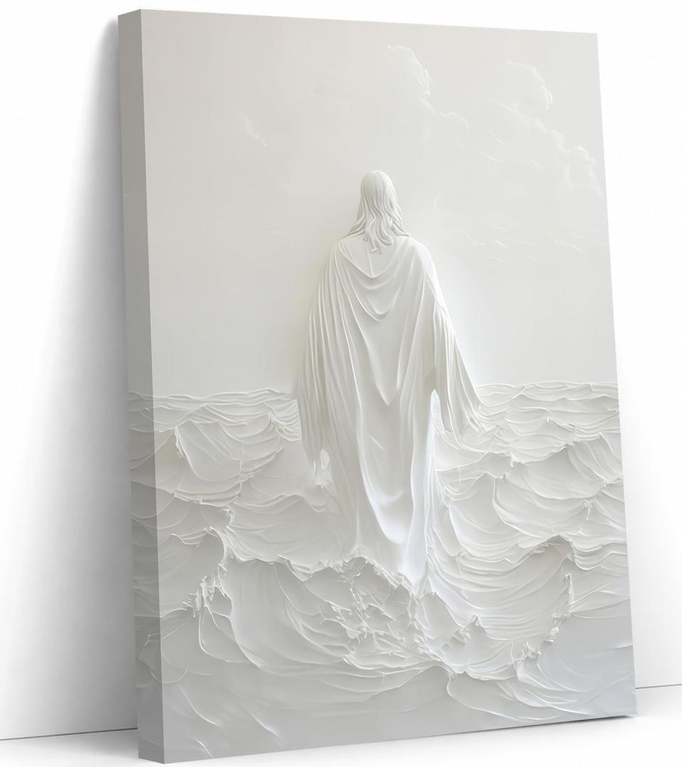 Framed Jesus Walking on Water Canvas Wall Art 16x24 in
