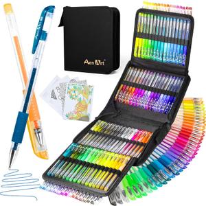 Glitter Gel Pens with Case for Adult Coloring Books, 100 Color Glitter Pen Set 30% More Ink Neon Glitter Gel Marker for Journaling Crafting Doodling Drawing