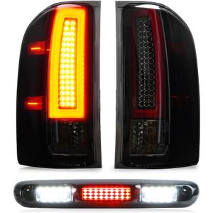 Tail Light + 3rd Brake Cargo Lamp for Chevy Silverado 1500 07-13, 2500 & 3500 HD 07-14, GMC Sierra 3500 HD 08-14, High Mount Stop Third Light Rear LED Taillight, 25958482 25958483 GM2800207 GM2801207 (Gray)