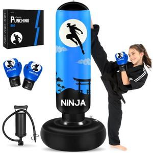 Punching Bag for Kids, Kids Boxing Set with Boxing Gloves 66" Large Inflatable Punching Bag,Gifts for Boys & Girls Age 5-12 for Practicing Karate, Taekwondo (Blue)