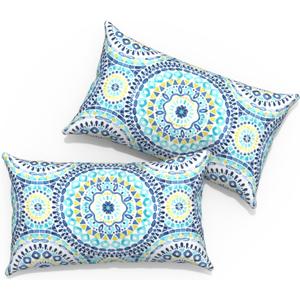 Outdoor Lumbar Pillows 12x20 inch, Rectangle Throw Pillows with Inserts, Decorative Lumbar Cushions for Patio Furniture Garden Couch Home Sofa Office Chair, Pack of 2, Delancey Lagoon