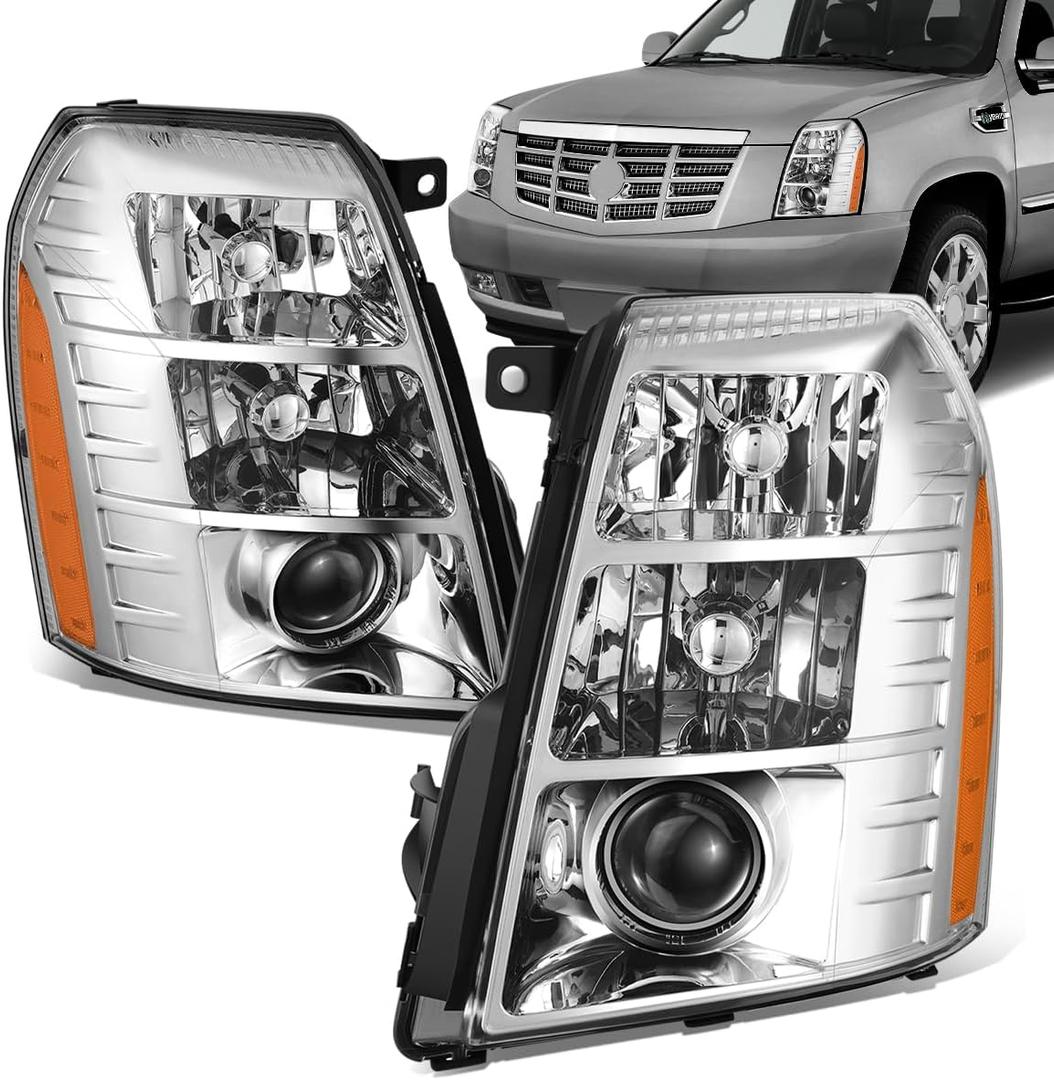 D SOLUTIONS Headlights Assembly Compatible with 2007-2014 Cadillac Escalade, Factory Style, Chrome Housing Clear Lens GM2502291 GM2503291