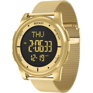 Beeasy Digital Watch Waterproof with Stopwatch Alarm Countdown Dual Time, Ultra-Thin Super Wide-Angle Display Digital Wrist Watches for Men Women (Gold)