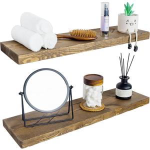 BGMG 30 inch Distressed Walnut Floating Shelves for Wall,High End Solid Real Wood 30 in Floating Shelf,Rustic Wooden Wall Mount Shelves Set of 2,Heavy Duty Bracket,30x6.7x1.25 inch