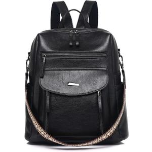 WYFJNX PU Leather Womens Backpack Purse Ladies Backpack Handbag Fashion Shoulder Bag Small Travel Bag Black