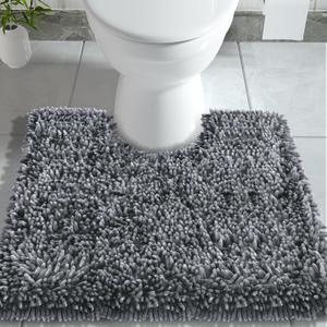 Yimobra Toilet Rugs U Shaped Washable, Extra Thick Soft Absorbent Chenille Contour Bathroom Rugs for Toilet 24x24 Inch, Quick Dry Non Slip Toilet Mat for Bath Floor, Silver