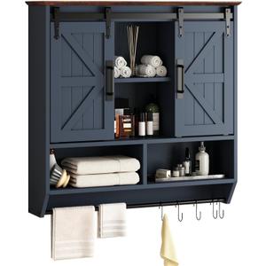 RUSTOWN Farmhouse Bathroom Wall Storage Cabinet with Sliding Barn Doors, 31.5 inches x 30.7 inches x 7.9 inches