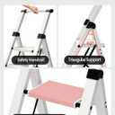 Taranta 3 Step Ladder, Lightweight Aluminum Step Stool with Convenient Handgrip, Folding Ladder with Anti-Slip Pedals, 330lbs Capacity Stepladder for Home, Office, Kitchen - White