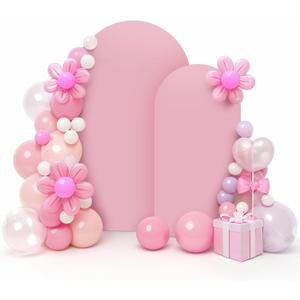 LEBENGURU Set of 2 Upgraded Wedding Arch Cover,Dusty Pink Spandex Fitted Arch Backdrop Cover, Round Top Chiara Stand Covers for Birthday Party Baby Shower Banquet Balloon Dcor(6FT,7.2ft)