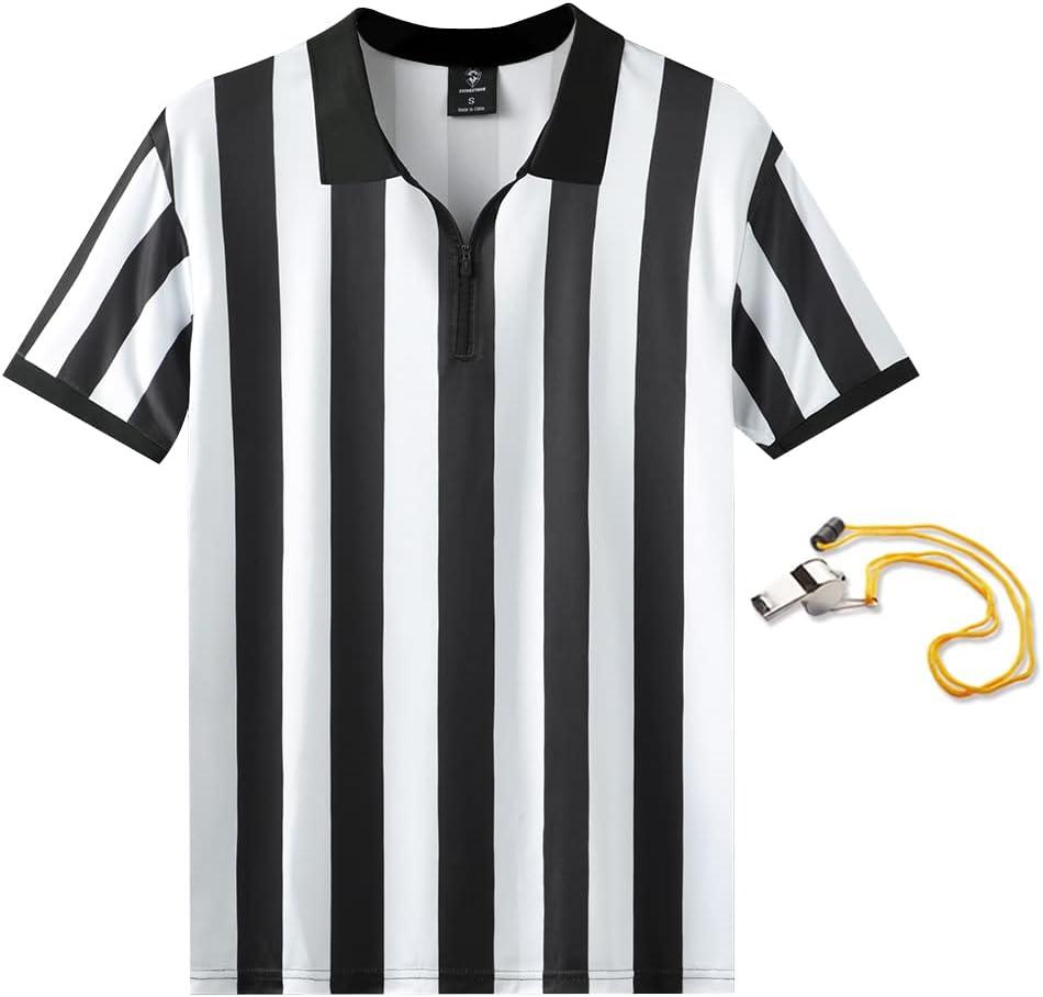 Shinestone Referee Shirt, Referee Costume Shirt for Womens and Mens, Zipper Neck Umpire Jersey for Sports and Christmas 3XL 
